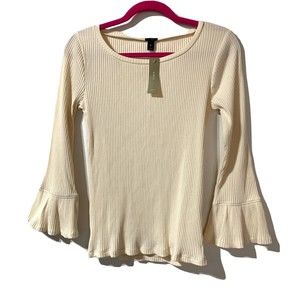 J Crew Top H0730  Ribbed Bell Sleeve Women’s Size XS Natural Ivory Beige NWT